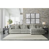 Comfy 2 Seater Plush Sofa with Chaise in Grey/Ivory Colour Anti Sag Fabric - Lambina